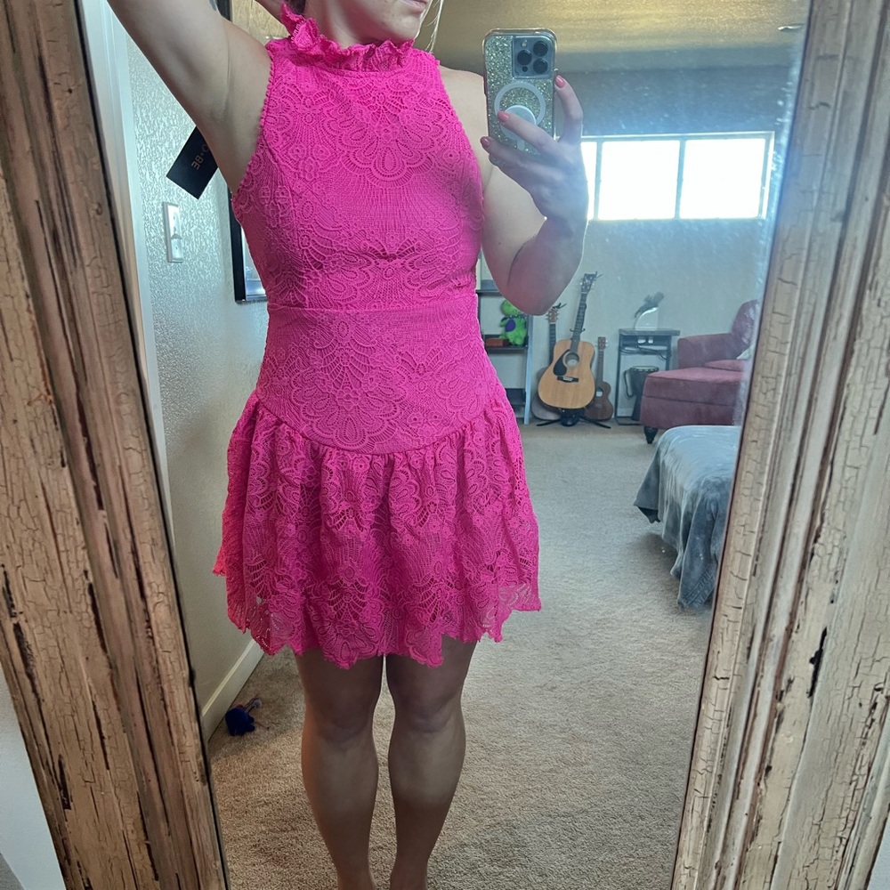 Pink, lace, ruffle dress. Never worn